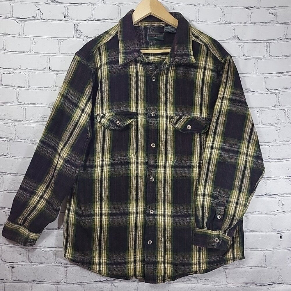 Field & Stream Mens XL Brown Plaid Shacket Flannel Button Up Shirt Jacket Cotton